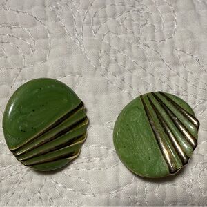 Vintage Green and Gold Round Earrings